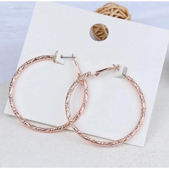 Blossom Boutique Jewelry - 1 LEFT! Rose Gold Engraved Hoop Earrings